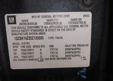 2005 Chevrolet Silverado 1500 Z71 z USA, uszkodzony, nr VIN 1GCEK19Z25Z129383